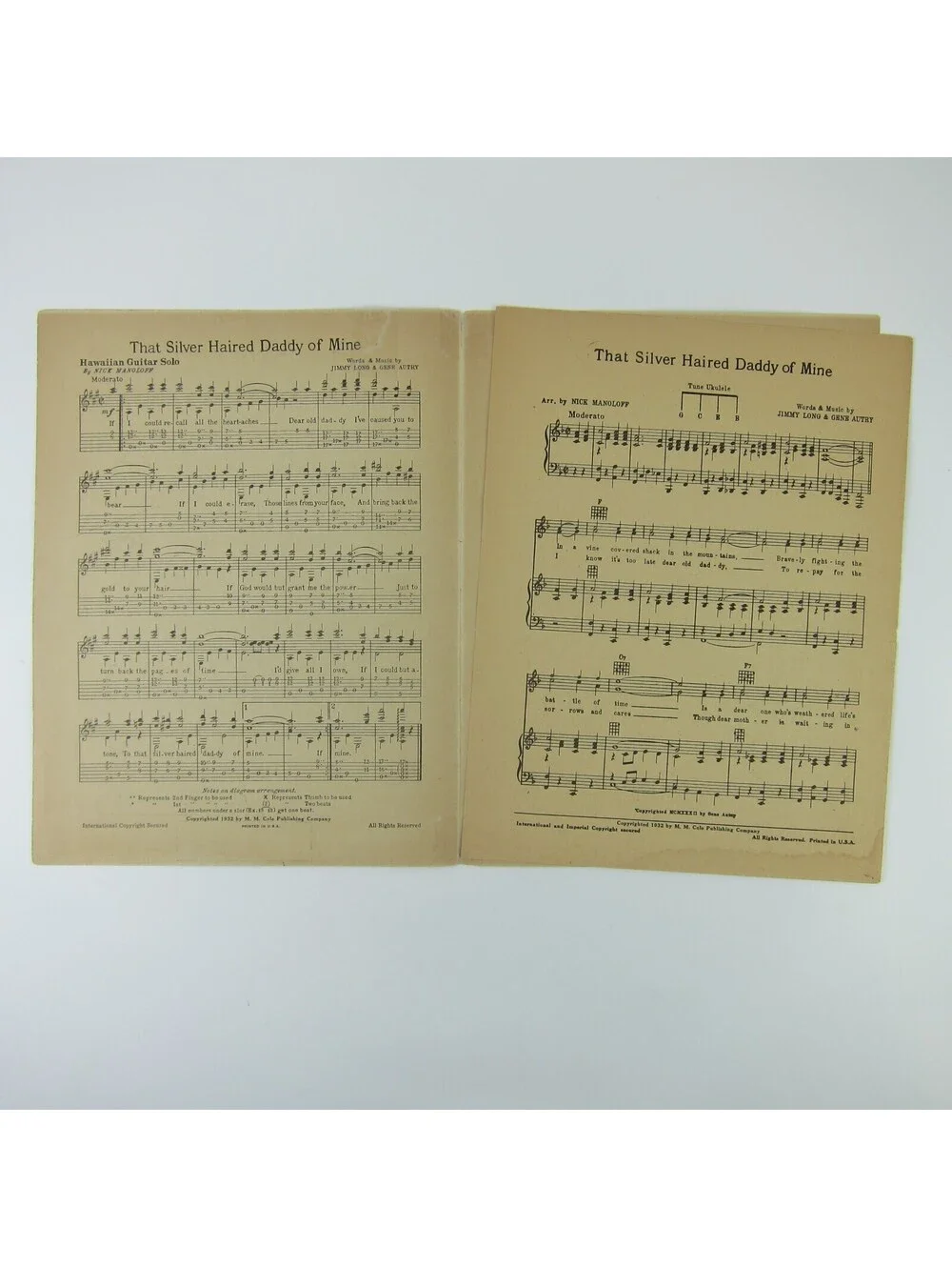 Sheet Music That Silver Haired Daddy of Mine Tumbling Tumbleweed Gene Autry 1932